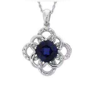 Kay Jewelers Blue & White Cushion and Round-Cut Sapphire Necklace Silver 18"
